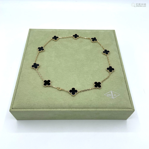 Van Cleef & Arpels Alhambra 10 Motif Onyx Necklace