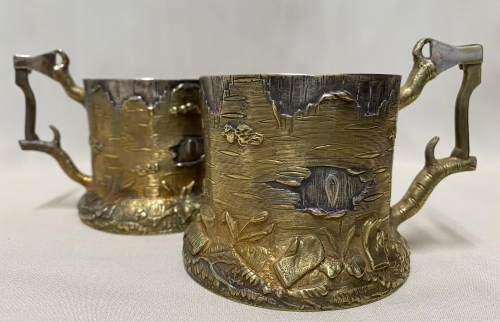 Pair of Russian silver glass holders, marked Khlebnikov