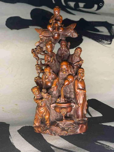 Chinese Hardwood Figurine Carving the Eight Immortals