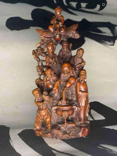 Chinese Hardwood Figurine Carving the Eight Immortals