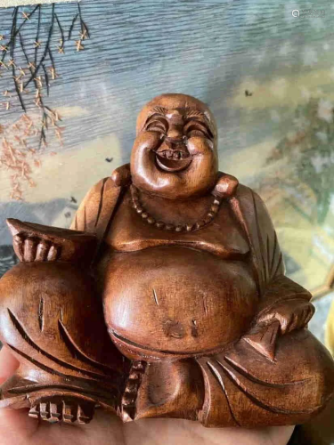 Chinese Antique handcarved Rosewood Laughing Buddha