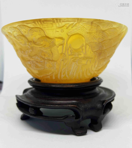 Chinese Horn handcarved scholar Bowl