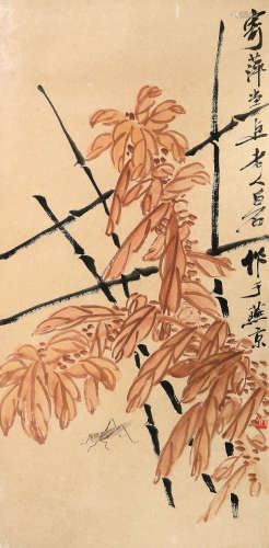 齐白石（1864-1957） 秋虫雁来红 镜心 设色纸本