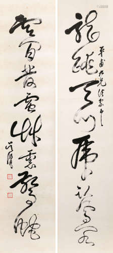 吴湖帆（1894-1968） 草书八言联 立轴 水墨纸本