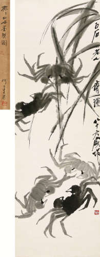 齐白石（1864-1957） 芦苇群蟹 立轴 水墨纸本