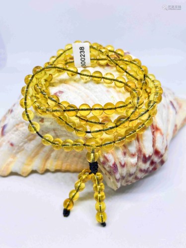Certified Burmese Golden Blue Amber Rosary Necklace