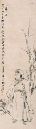 张大千（1899-1983） 1942年作 疏枝番女图 镜心 水墨纸本