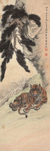 胡爽盦（1916-1988） 1944年作 双虎图 镜心 设色纸本