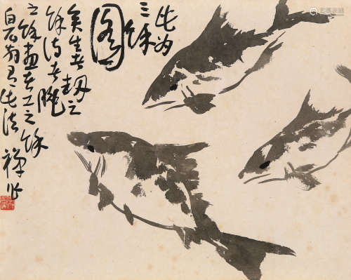 李苦禅（1899-1983） 三余图 镜心 水墨纸本