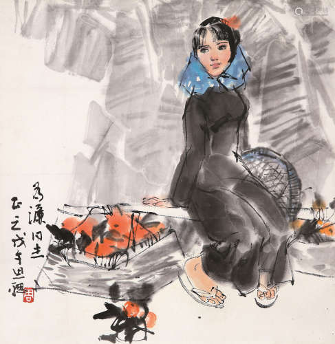 周思聪（1939-1996） 1978年作 芭蕉少女 镜心 设色纸本