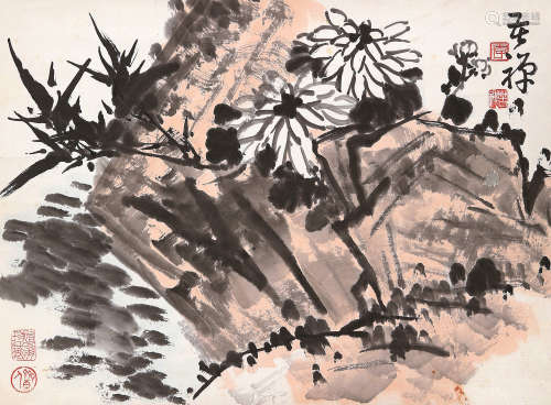 李苦禅（1899-1983） 山花图 立轴 设色纸本