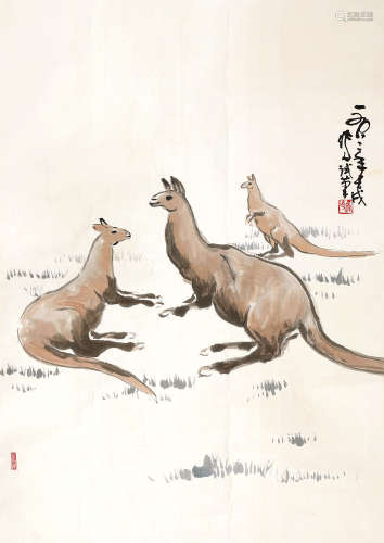 吴作人（1908-1997） 1982年作 袋鼠图 镜心 设色纸本