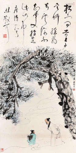 亚明（1924-2002） 唐人诗意图 镜心 设色纸本