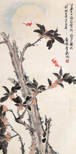 吴徵（1878-1949） 1937年作 月桂双福 立轴 设色纸本