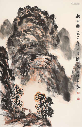 方济众（1923-1987） 1982年作 秋山图 立轴 设色纸本