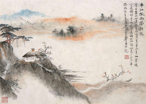 郑午昌（1894-1952） 1941年作 半江微雨带斜阳 镜心 设色纸本
