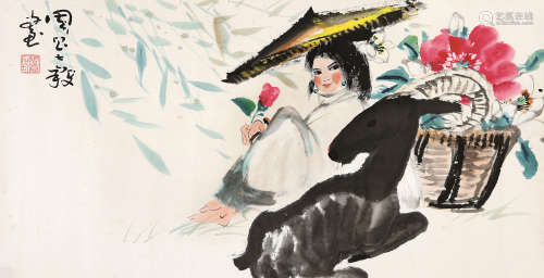 周昌谷（1929-1986） 牧羊少女 镜心 设色纸本