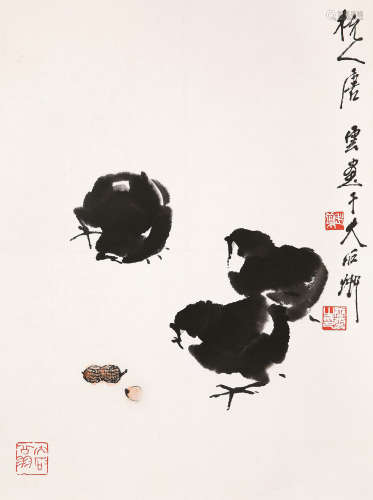 唐云（1910-1993） 雏鸡图 镜心 设色纸本