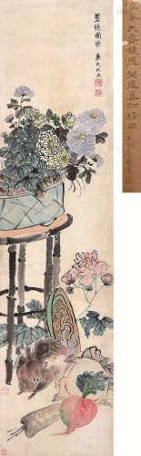 陆恢（1851-1920） 蓉镜团栾 立轴 设色纸本