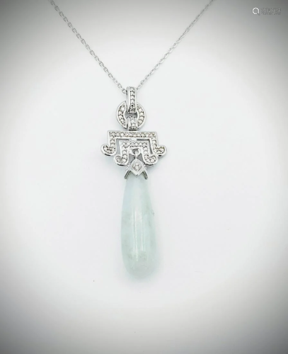 925 SS Necklace & Jade Drop Pendant w Diamonds