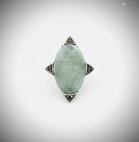 925 SS Sz 7 Jade Cocktail Ring w Raw Ruby & CZs