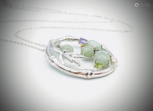 Necklace & Pendant w Jade, Blue Topaz, Amethyst,