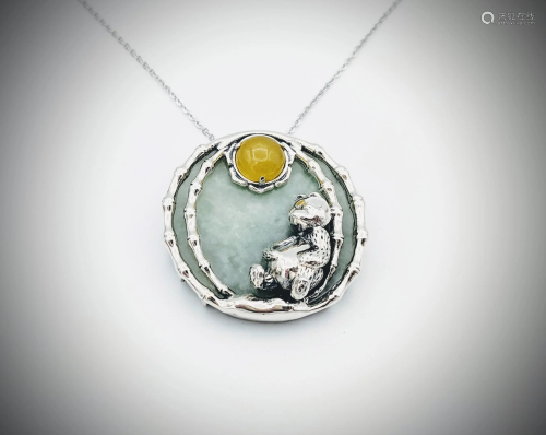 Necklace & Bear on the Moon Pendant w Jade & Jadeite