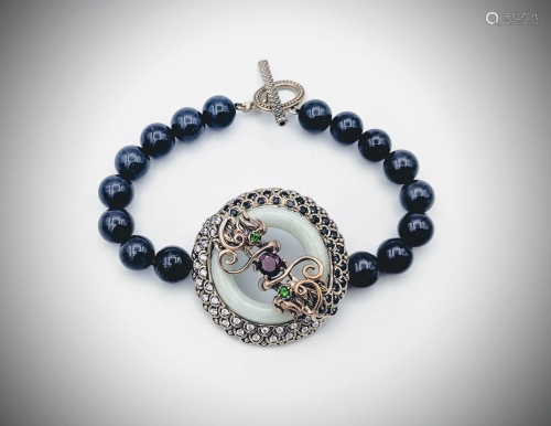 Dragon Bracelet w Nuumite Beads, Black Onyx, CZs,