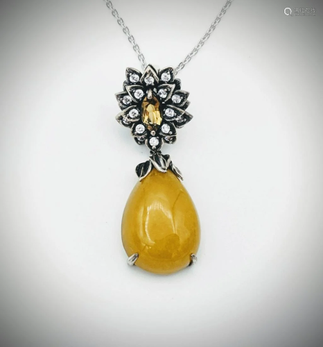 Necklace and Dangly Yellow Jade w Citrine & Clustered