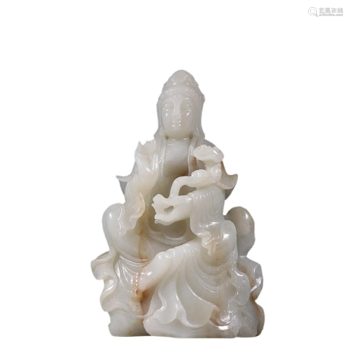 HETIAN WHITE JADE FIGURE OF GUANYIN