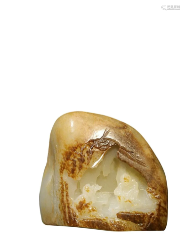 HETIAN WHITE AND RUSSET JADE 'FIGURAL' CARVING