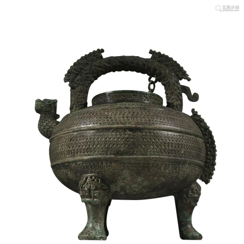 BRONZE HANDLED EWER WITH DRAGON SPOUT