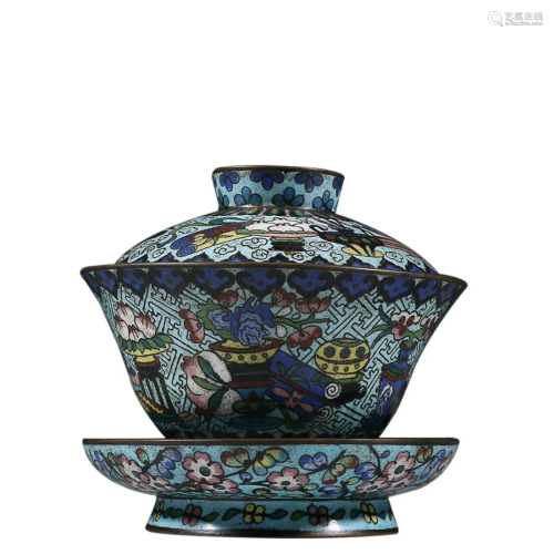 CLOISONNE ENAMEL 'FLORAL' COVERED BOWL