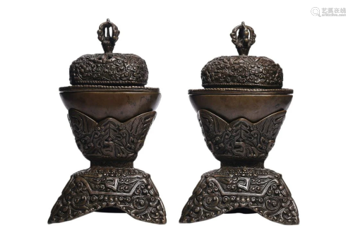 PAIR OF BRONZE KAPALA BOWLS