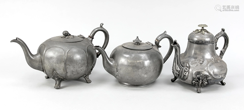 3 pewter teapots (tea/coffee),