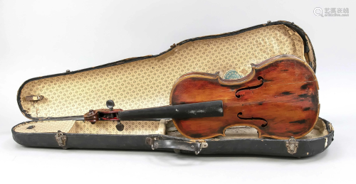 Violin in case, age and origin