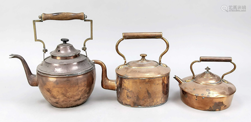 3 jugs, 19th c., copper, vario