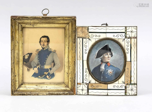 2 miniature portraits, 19th ce