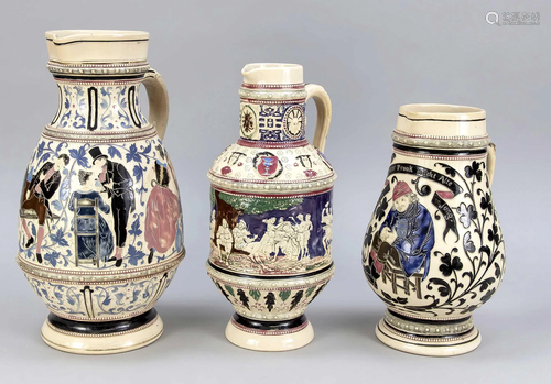 Three wine jugs around 1900, b