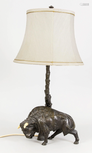 Bison lamp, late 19th century,