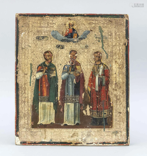 Icon with 3 saints, Russia, 19