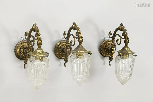 3 wall lamps, late 19th c., br