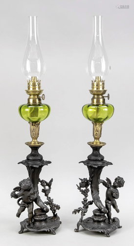 Pair of petroleum lamps, late