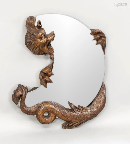 Mirror, 20th c., crescent-shap
