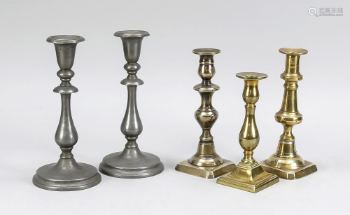 5 candlesticks, late 19th cent