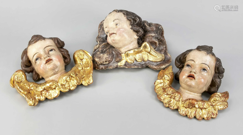 3 baroque angel heads, 18th ce
