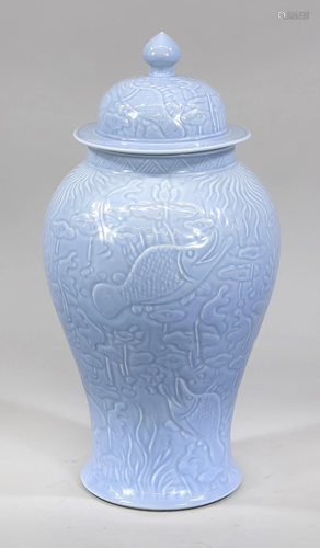 Lidded vase with lotus and f