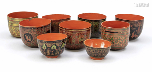 Set of 9 lacquer bowls, Burm