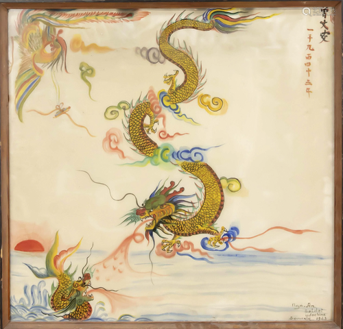 Silk painting with dragon an