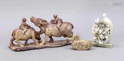 3 Soapstone carvings, China,